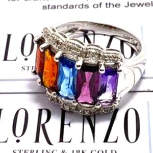 Lorenzo .925 Silver, 0.01ctw Genuine Diamond & 12.00ctw Multi Stone Ring